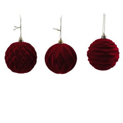 Palline di natale rosso bordeaux in velluto – ø 8 cm – fantasie assortite