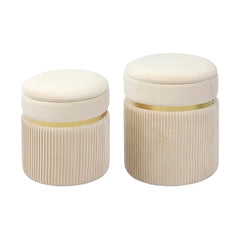 Set 2 pouf in velluto "sion" con contenitore - beige