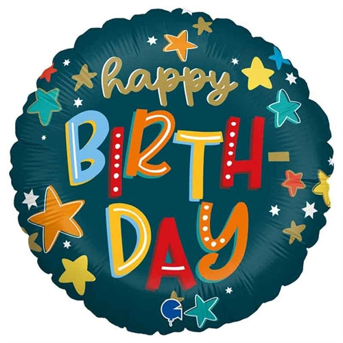 Palloncino 18" mylar happy birthday stelle "stars"