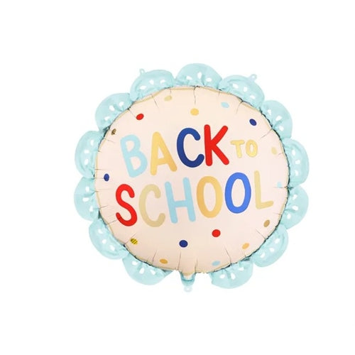Palloncino in lamina con bordo smerlato "ritorno a scuola", 52x52 cm, crema-blu