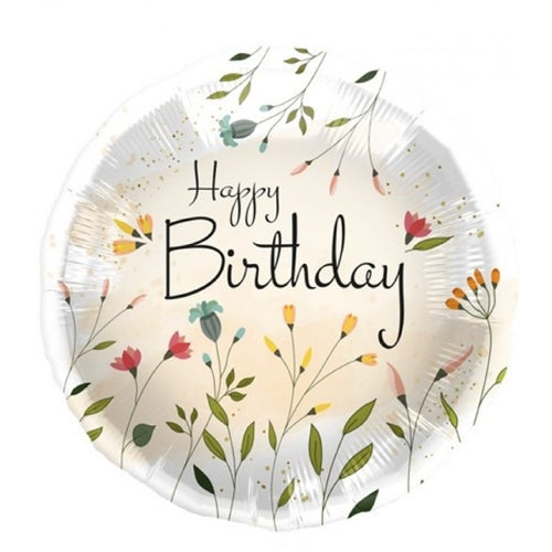 Mylar tondo 18" happy birthday flowers