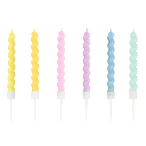 Candele di compleanno ricurve, 8,5 cm, mix (1 confezione / 6 pezzi)