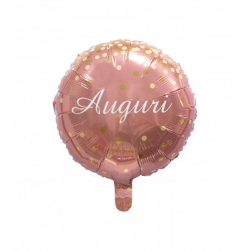 Palloncino foil 18" auguri rosa gold con coriandoli oro