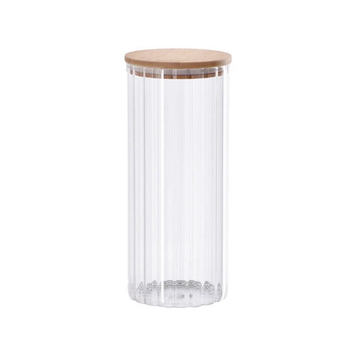 Barattolo vetro borosil c/n coperchio bamboo d.9 x h. 22 cm