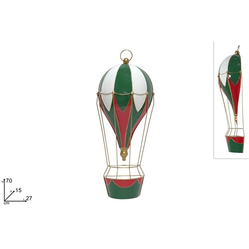Mongolfiera natalizia decorativa verde, rossa, bianca e oro – 70 cm