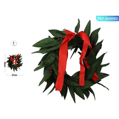 Corona di alloro decorativa con fiocco rosso – ø 27 cm