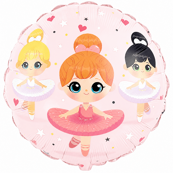 Palloncino in foil 18" rosa decorato con 3 ballerine che danzano