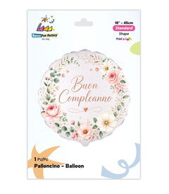 Palloncino foil buon compleanno floreale 18" – 45 cm